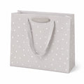 Sacchetto regalo 26 x 12 x 32 cm in carta grigio chiaro a pois con manici in tessuto