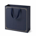 Borsa regalo 30 x 12 x 40 cm in carta blu navy con manici in nastro e motivo geometrico dorato