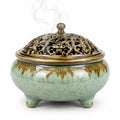 Bruciatore per incenso in ceramica 18 cm verde con coperchio traforato decorativo