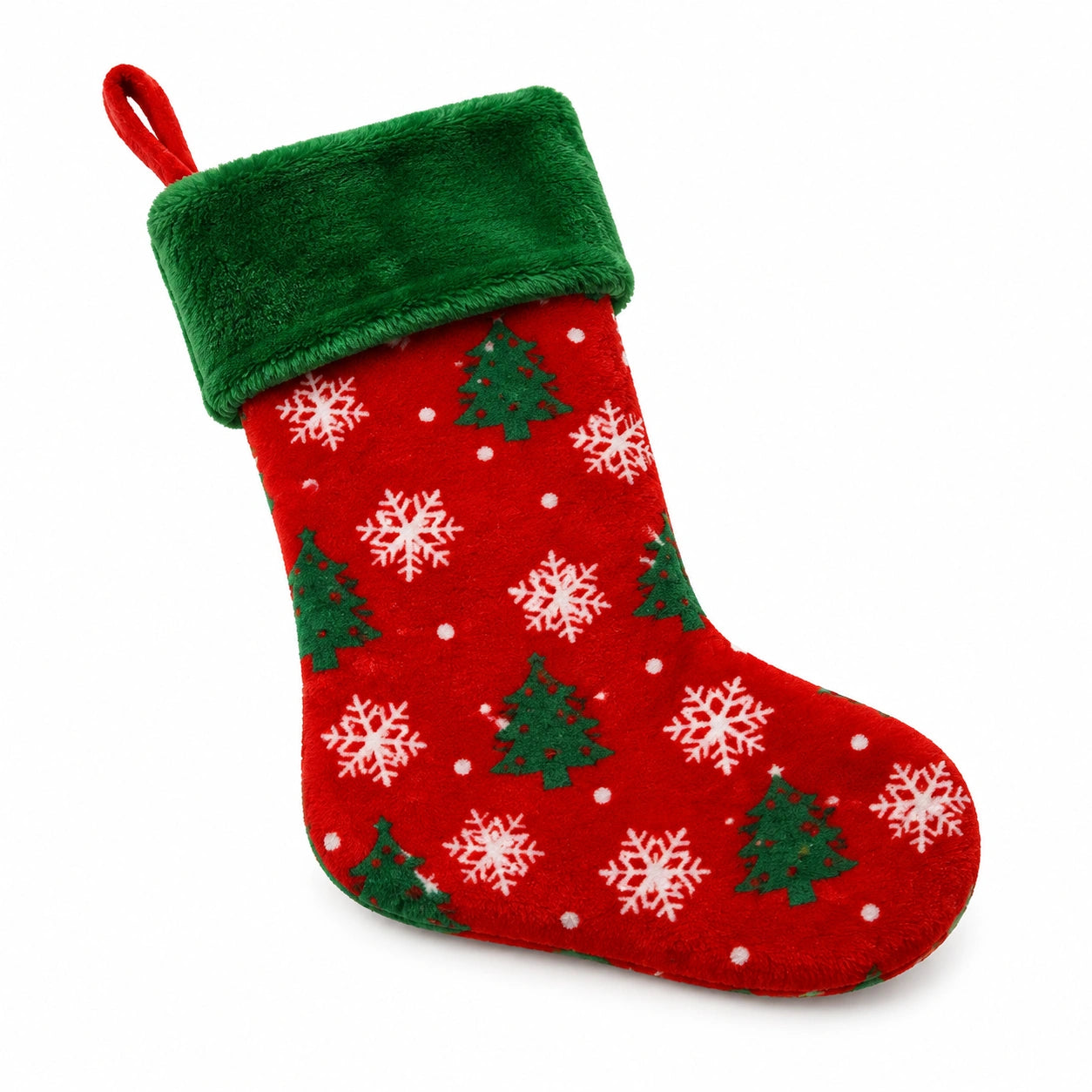 Calza decorativa natalizia 40 cm in tessuto peluche rosso verde da appendere