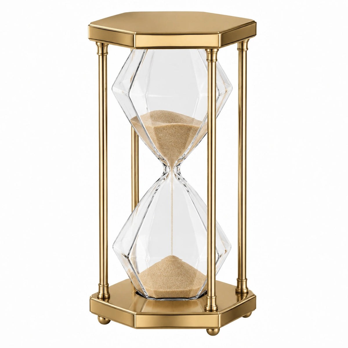 Clessidra decorativa 25 x 25 x 50 cm in vetro trasparente e metallo oro - timer reversibile da tavolo