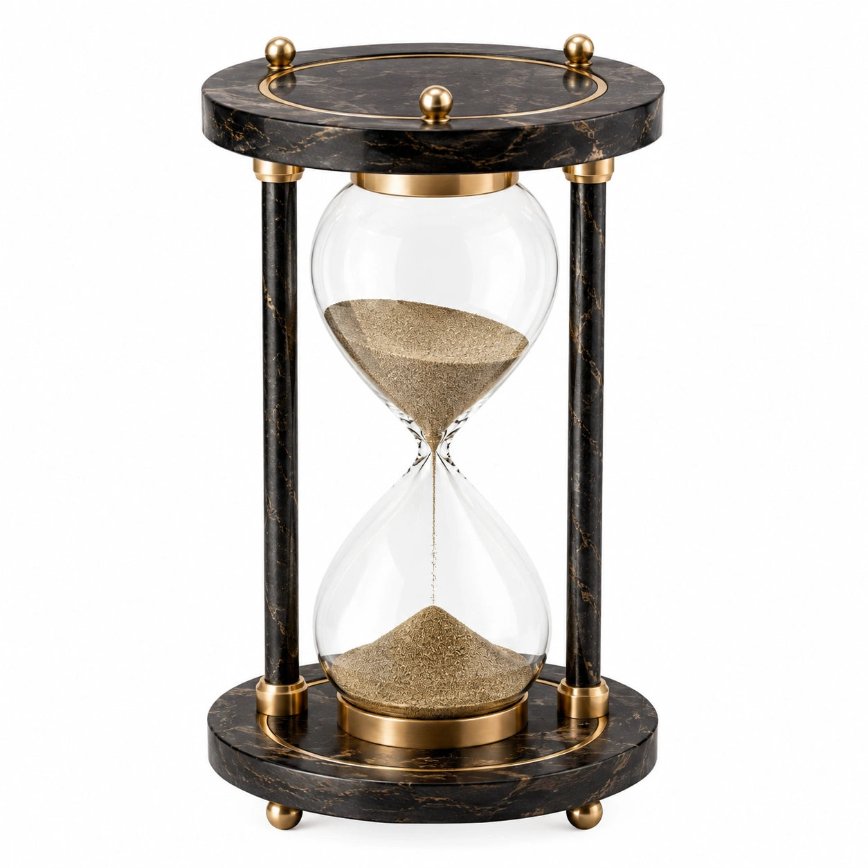 Clessidra decorativa Ø20 cm alta 30 cm in vetro nero e oro da tavolo