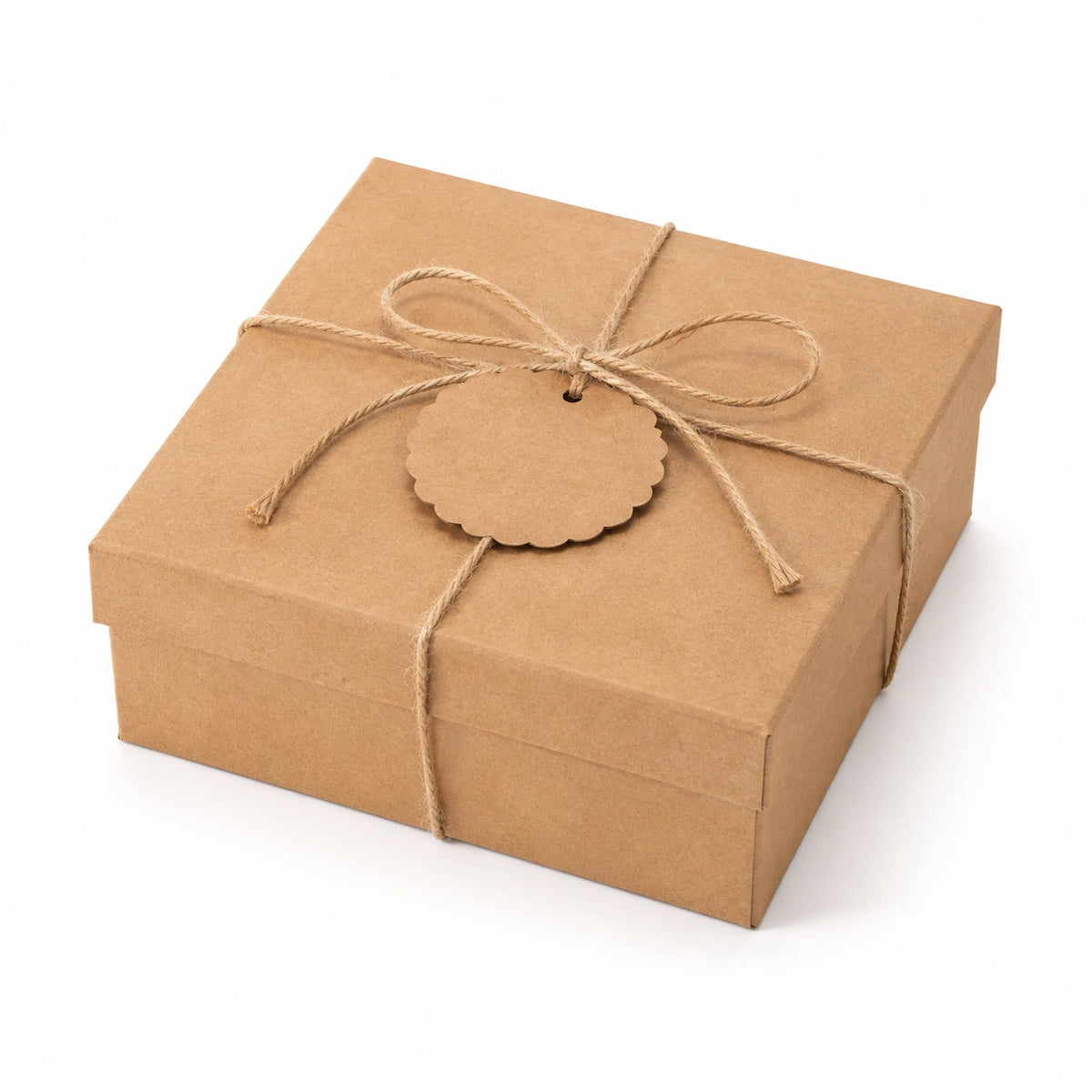 Scatola regalo 20 x 20 x 7 cm in carta kraft marrone con spago in juta stile rustico