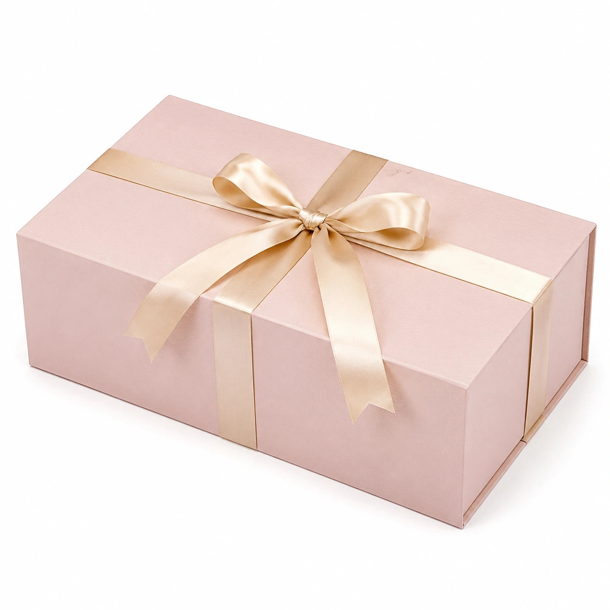 Scatola regalo 30 x 20 x 10 cm in cartoncino rosa cipria con nastro satinato avorio - confezione elegante