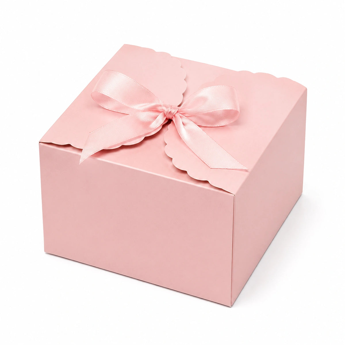 Scatola regalo 20 x 20 x 12 cm in cartone rosa chiaro con nastro in raso - decorativa
