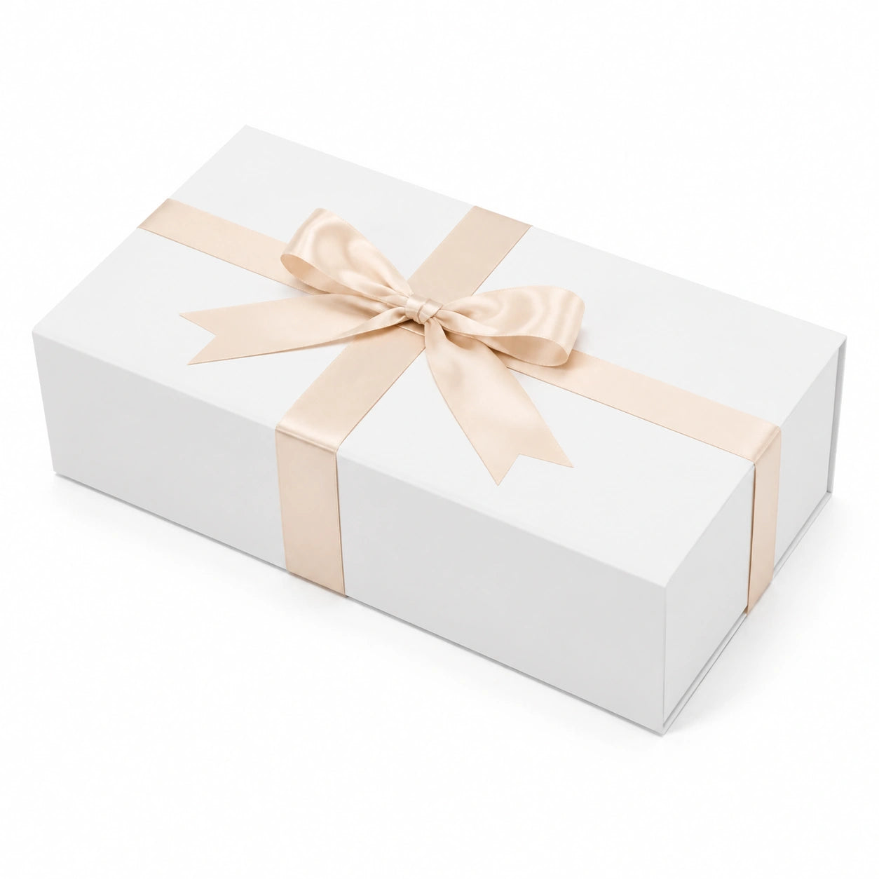 Scatola regalo 30 x 20 x 10 cm in cartoncino bianco con nastro beige - confezione elegante
