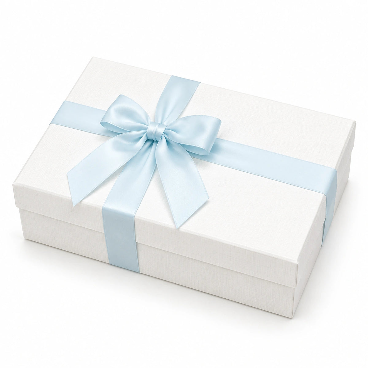 Scatola regalo rettangolare 30 x 20 x 8 cm in carta bianca con nastro azzurro stile elegante