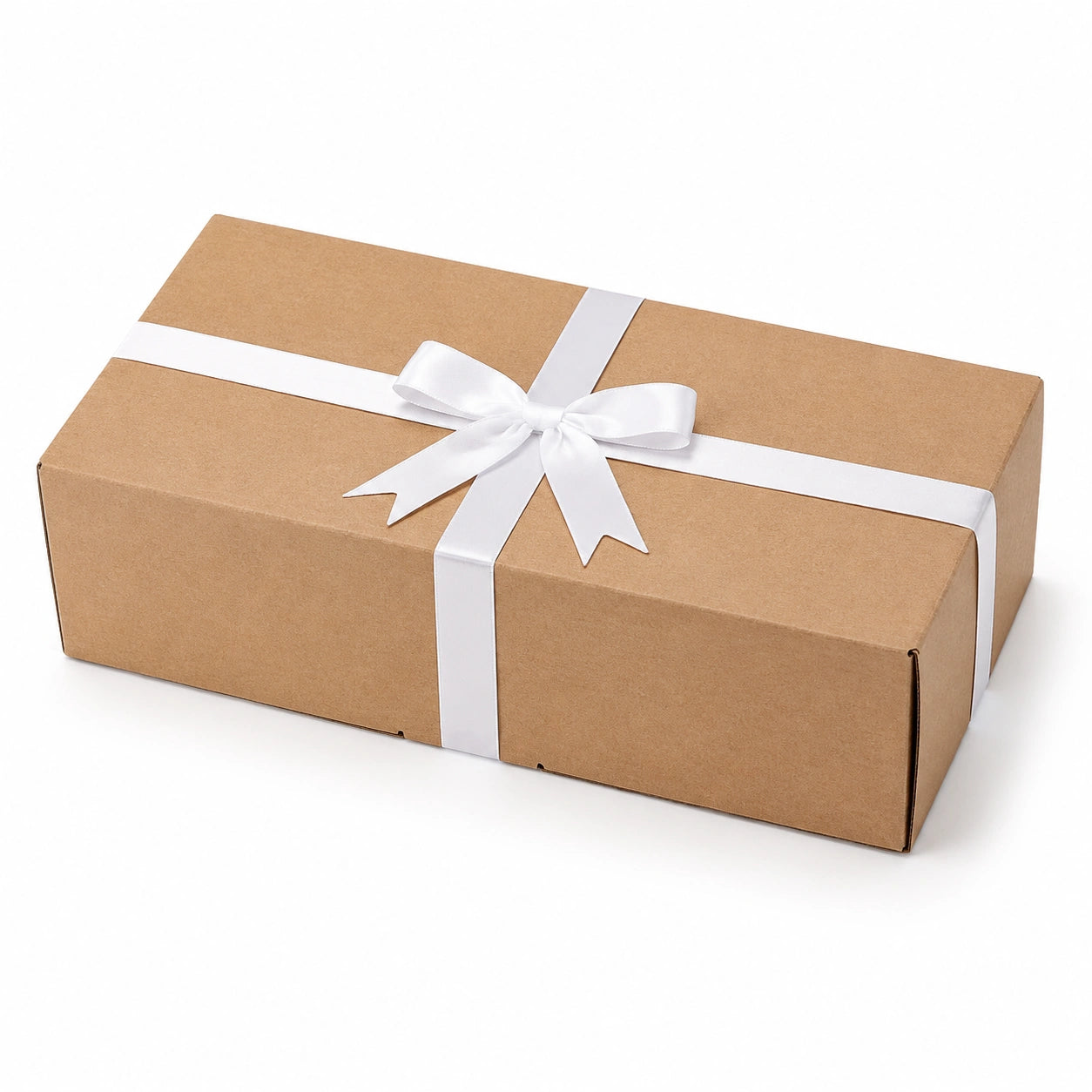 Scatola regalo 30 x 20 x 10 cm in cartone marrone con nastro bianco stile classico