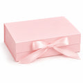 Scatola regalo 30 x 20 x 10 cm in cartone rosa con nastro di raso - confezione rettangolare con chiusura a coperchio