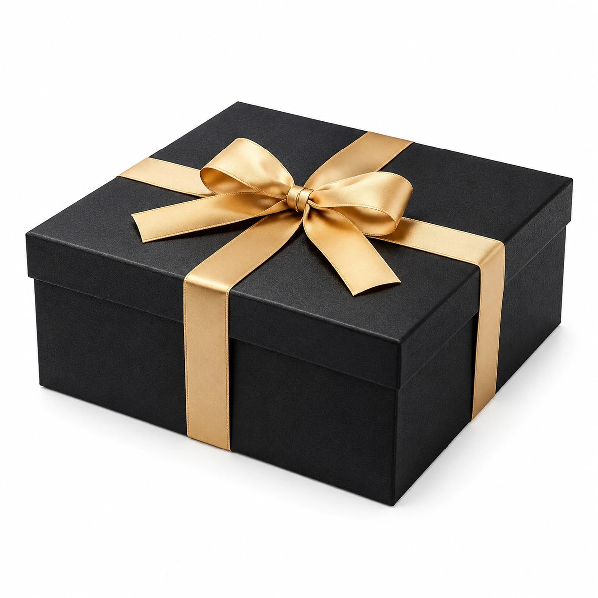 Scatola regalo quadrata 25 x 25 x 10 cm in cartone nero con nastro dorato - Con coperchio
